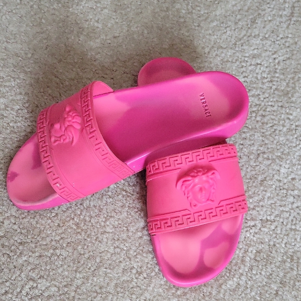 Versace Hot Pink Medusa Head Rubber Flip Flops Shoes
